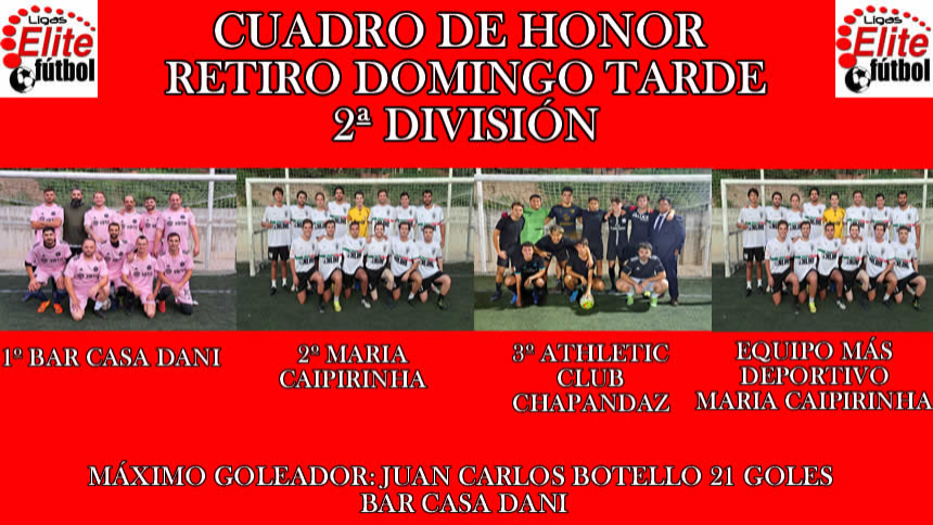 CUADRO DE HONOR. RETIRO DOMINGO TARDE 2ª DIVISIÓN